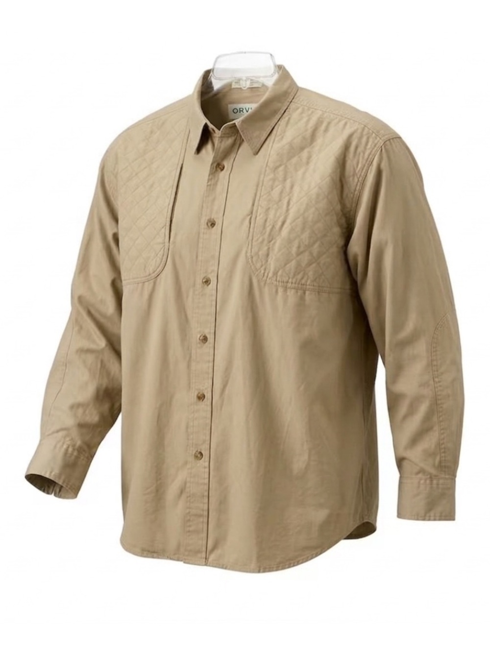 Orvis Shirt Men 2XL Hunting Safari Khaki LS Quilt Padded CCW Zip Cargo Pockets